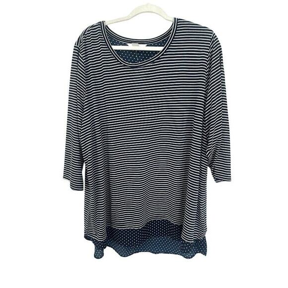 Cj Banks Womens Top Navy White Stripes Polka Dots XL Short Sleeves Plus Size 2X - Picture 1 of 10